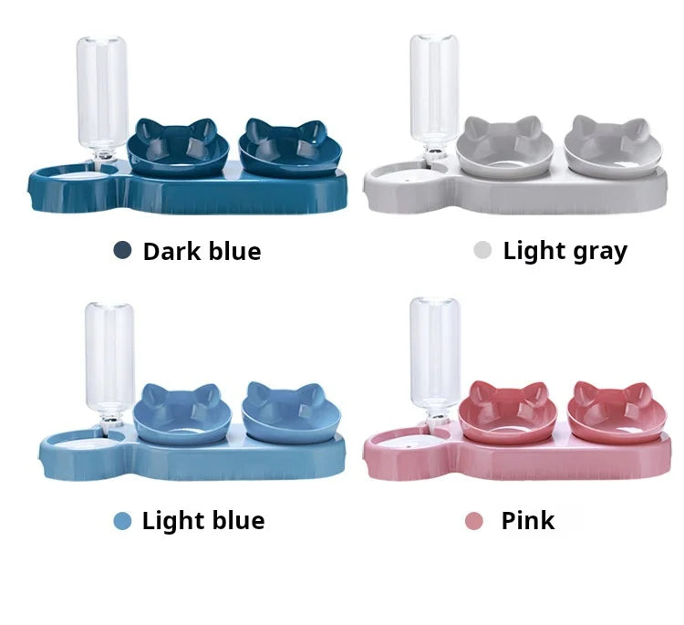 3-in-1 Tilted Cat Bowl Set — Ergonomic Neck Protection with Gravity Water Feeder`