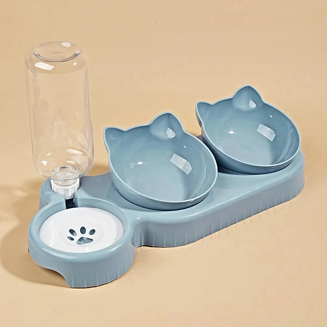 3-in-1 Tilted Cat Bowl Set — Ergonomic Neck Protection with Gravity Water Feeder`