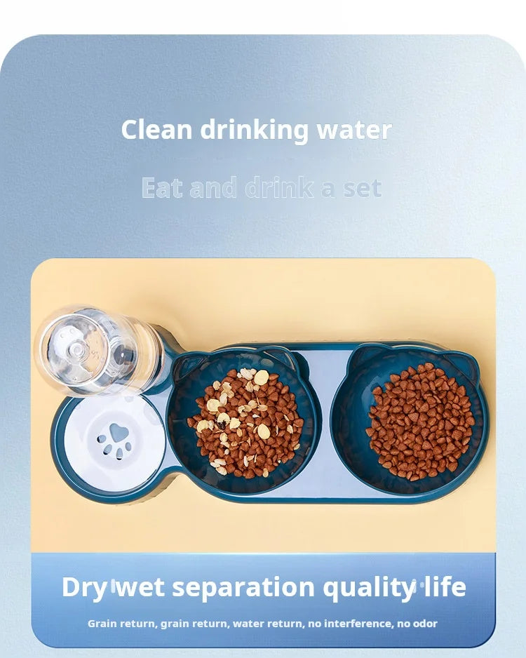 3-in-1 Tilted Cat Bowl Set — Ergonomic Neck Protection with Gravity Water Feeder`