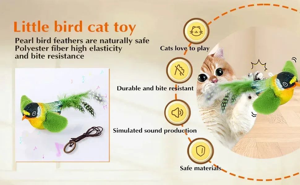 Interactive Bird Cat Toy - Motion Activated Chirping Plush