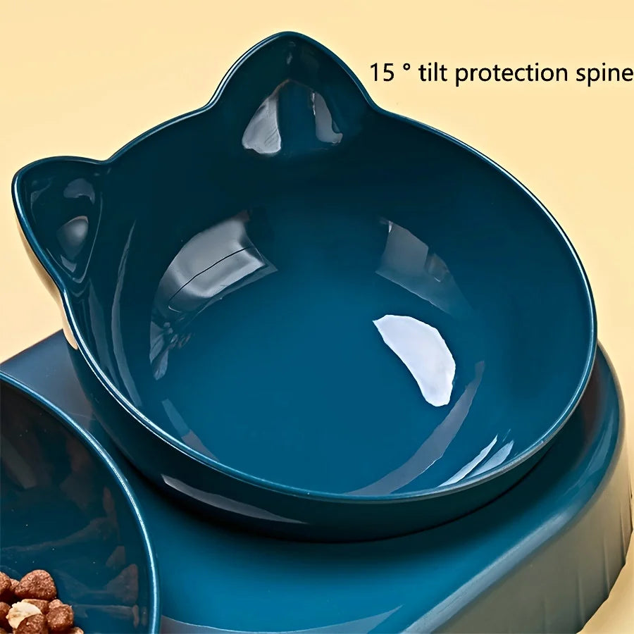 3-in-1 Tilted Cat Bowl Set — Ergonomic Neck Protection with Gravity Water Feeder`