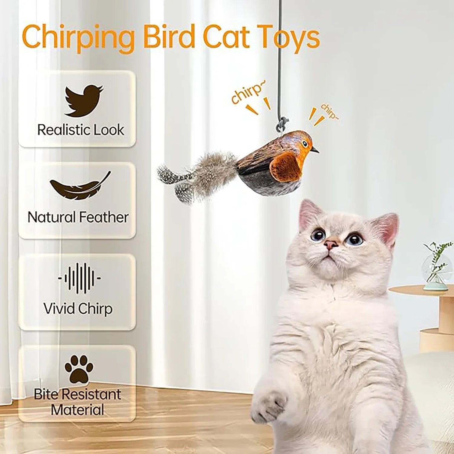 Interactive Bird Cat Toy - Motion Activated Chirping Plush