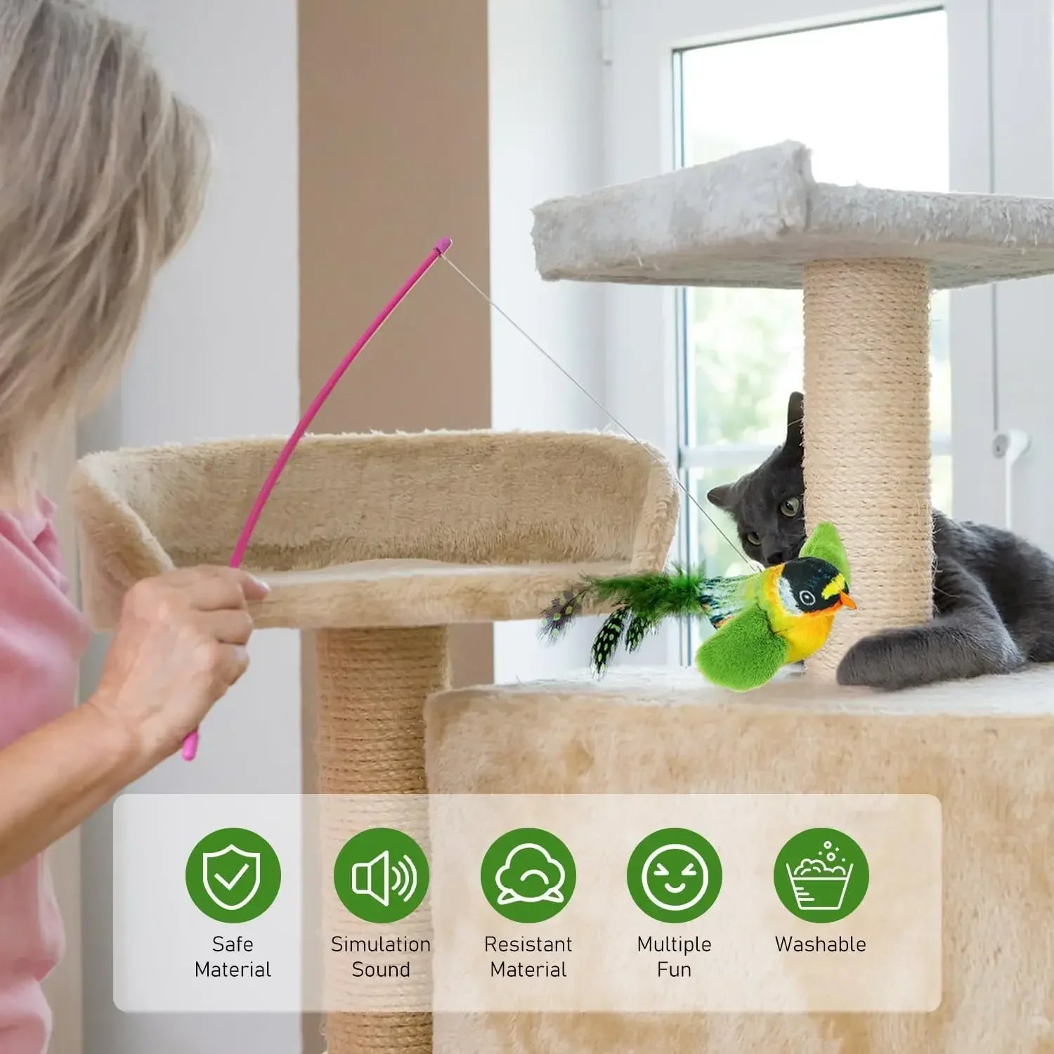 Interactive Bird Cat Toy - Motion Activated Chirping Plush