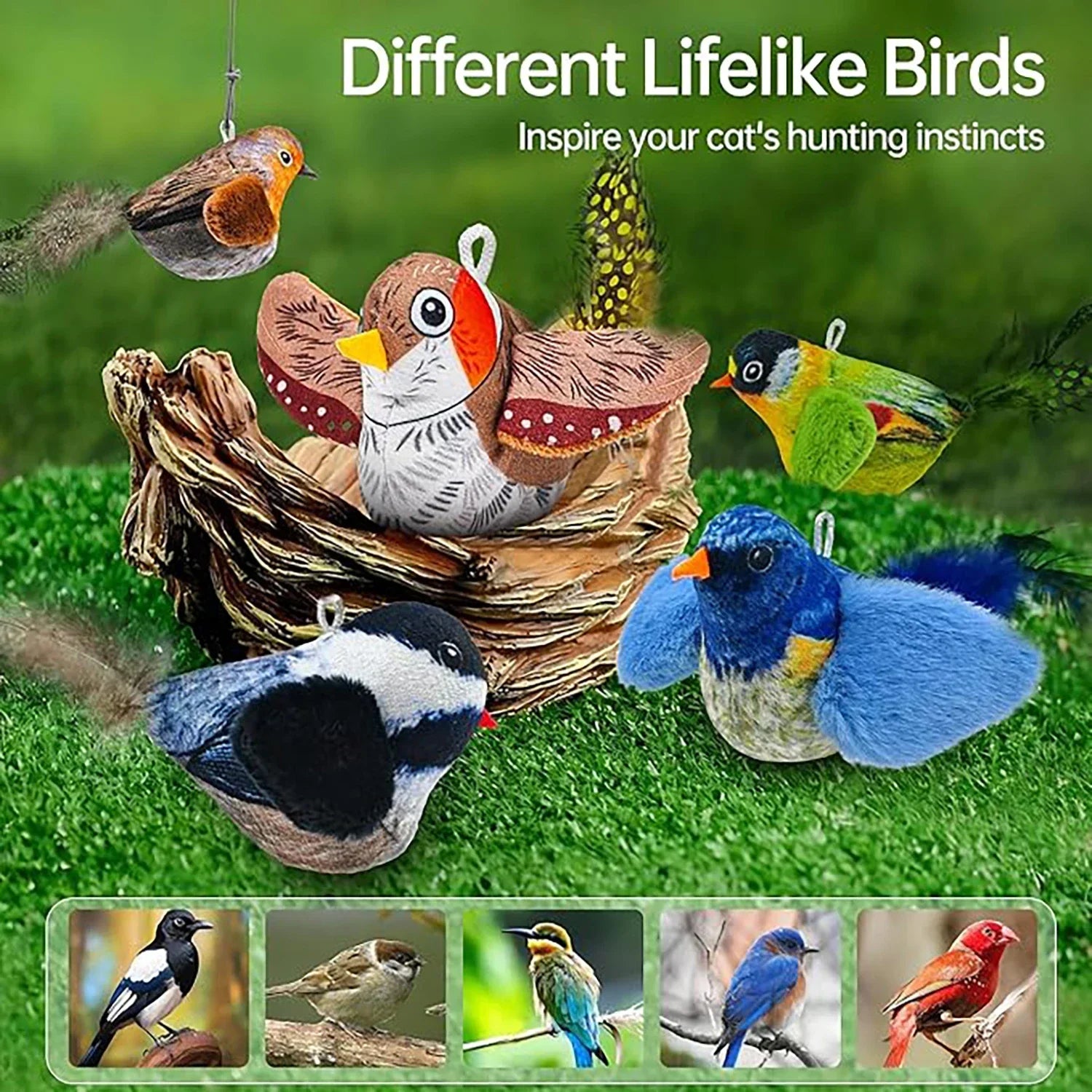 Interactive Bird Cat Toy - Motion Activated Chirping Plush