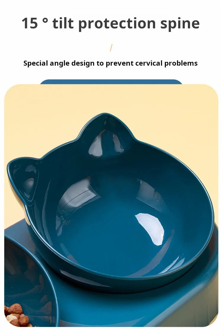 3-in-1 Tilted Cat Bowl Set — Ergonomic Neck Protection with Gravity Water Feeder`