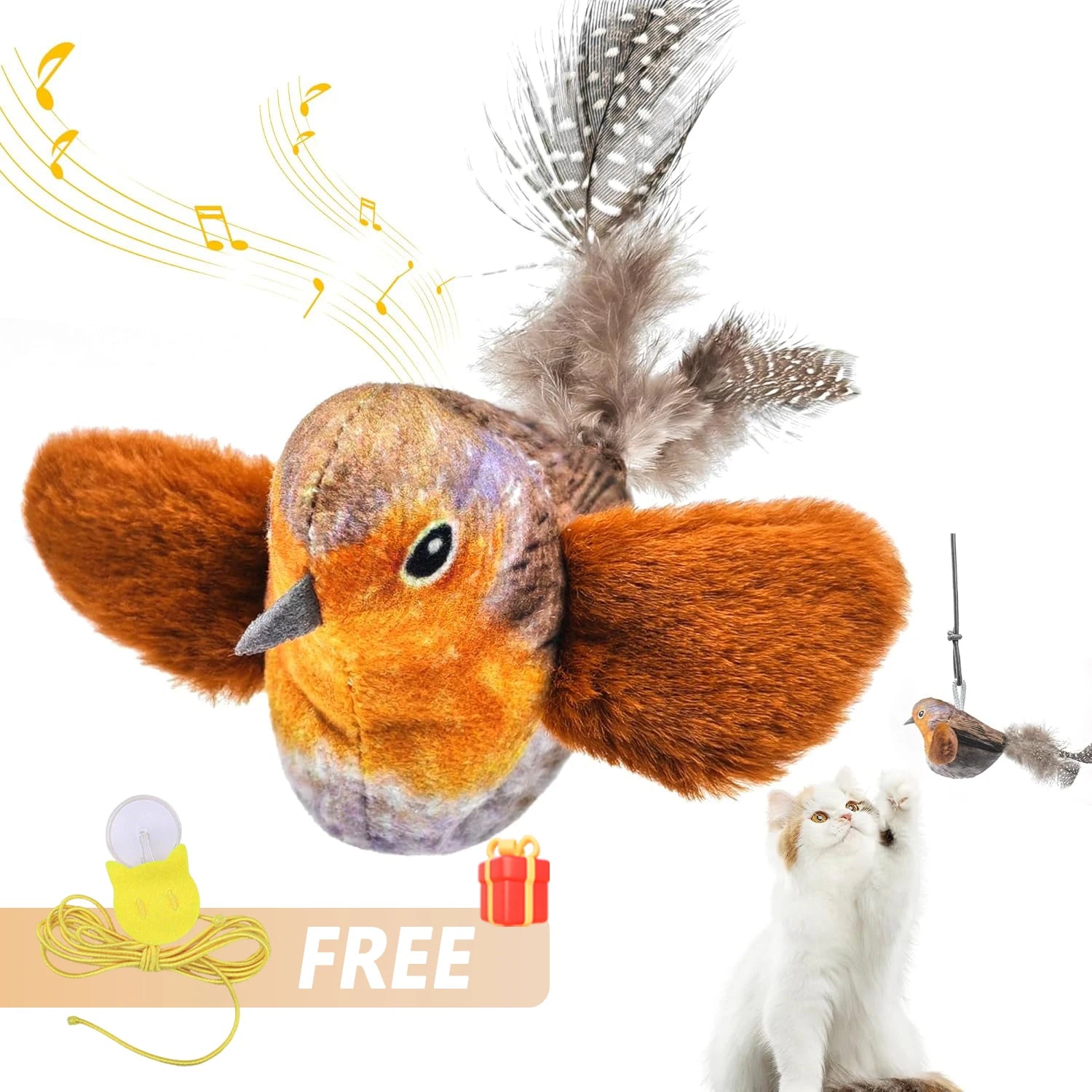Interactive Bird Cat Toy - Motion Activated Chirping Plush