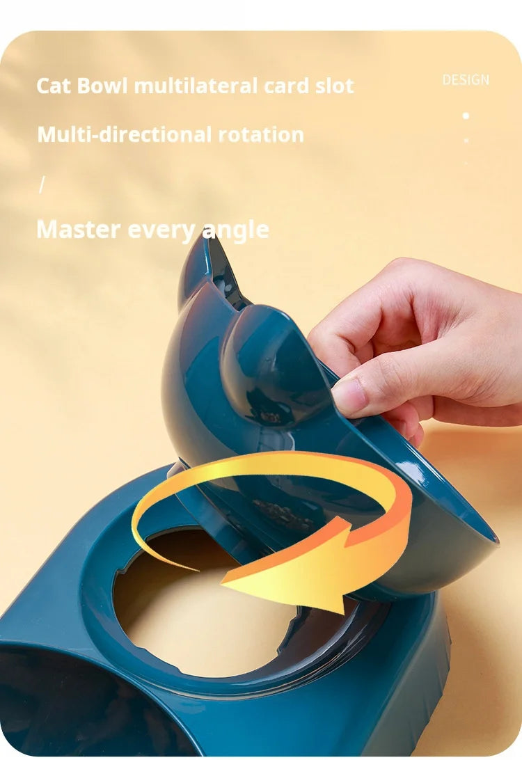 3-in-1 Tilted Cat Bowl Set — Ergonomic Neck Protection with Gravity Water Feeder`