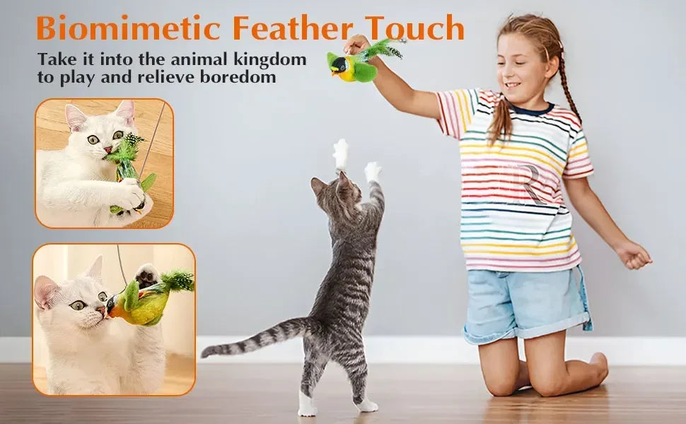 Interactive Bird Cat Toy - Motion Activated Chirping Plush