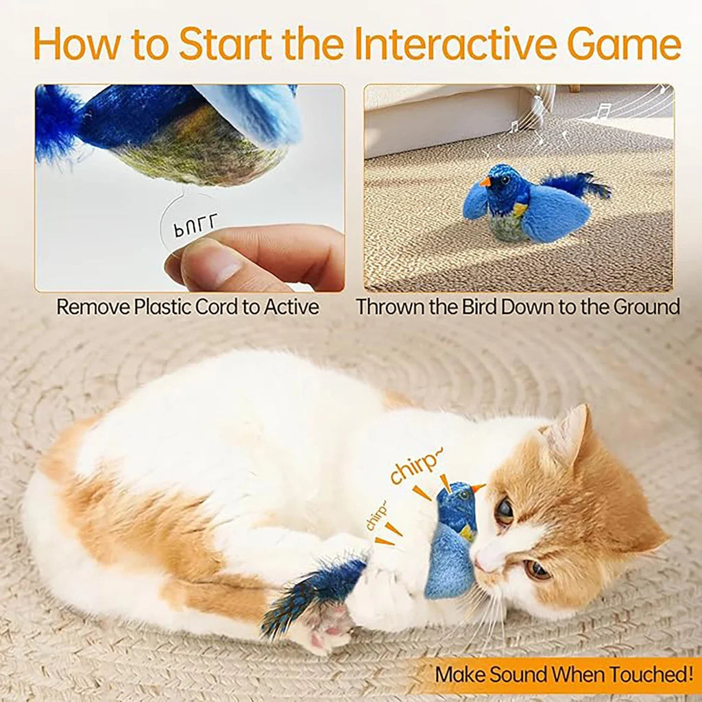 Interactive Bird Cat Toy - Motion Activated Chirping Plush